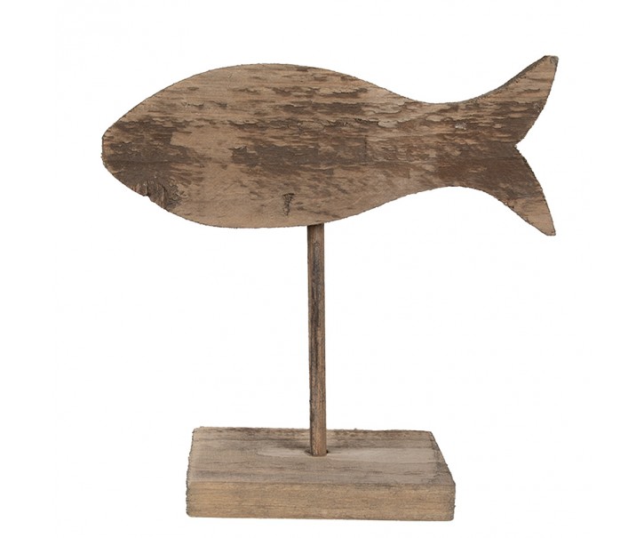 Hnědá antik dřevěná dekorace ryba na podstavci - 20*8*20 cm Clayre & Eef