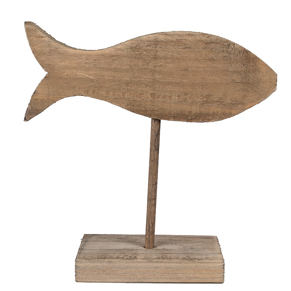 Hnědá antik dřevěná dekorace ryba na podstavci - 20*8*20 cm Clayre & Eef Hnědá antik dřevěná dekorace ryba na podstavci - 20*8*20 cm Clayre & Eef