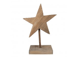 Hnědá antik dřevěná dekorace hvězda na podstavci - 15*8*21 cm