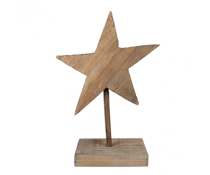 Hnědá antik dřevěná dekorace hvězda na podstavci - 15*8*21 cm Clayre & Eef