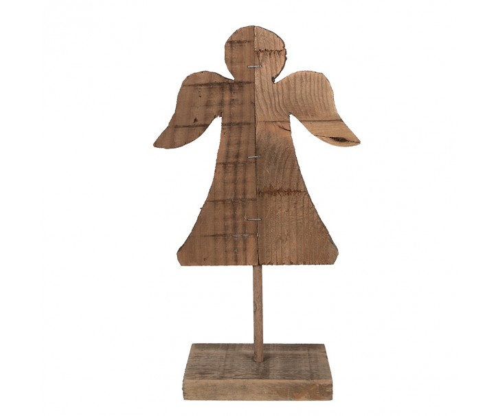 Hnědá antik dřevěná dekorace Anděl na podstavci - 18*8*30 cm Clayre & Eef