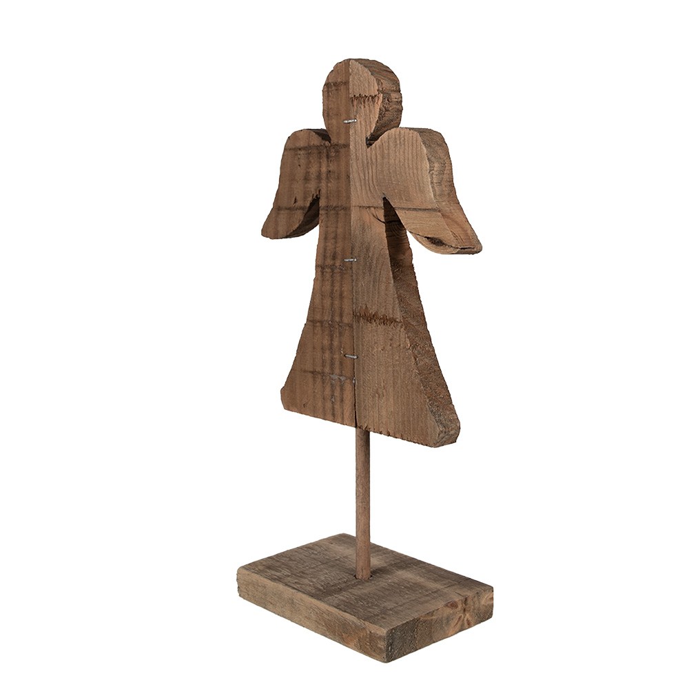 Hnědá antik dřevěná dekorace Anděl na podstavci - 18*8*30 cm Clayre & Eef Hnědá antik dřevěná dekorace Anděl na podstavci - 18*8*30 cm Clayre & Eef