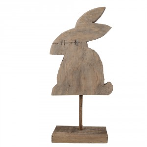 Hnědá antik dřevěná dekorace králík na podstavci - 14*8*30 cm