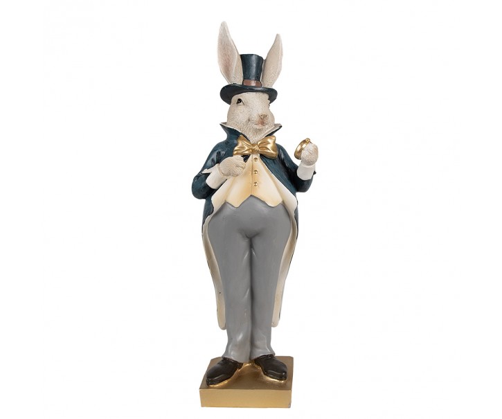 Dekorace králík ve zdobném kabátě a hodinkami - 10*8*30 cm Clayre & Eef