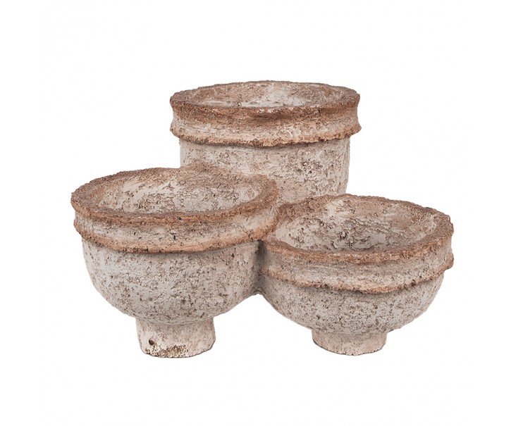 Béžová antik dekorace tři spojené květináče v kamenném dekoru - 27*29*17 cm Clayre & Eef