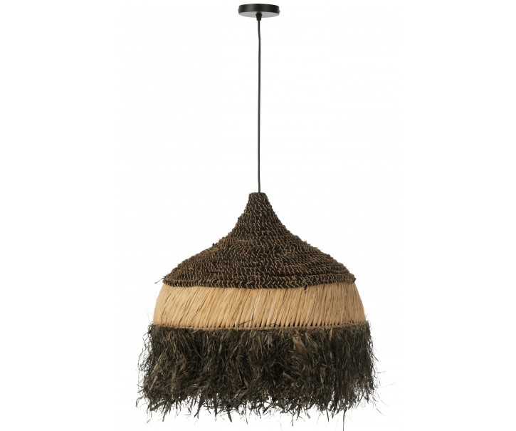 Závěsné černopřírodní ratanové světlo Raffia L - Ø 50*65 cm/ E27 J-Line by Jolipa