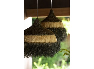 Závěsné černopřírodní ratanové světlo Raffia S - Ø 36*40 cm/ E27