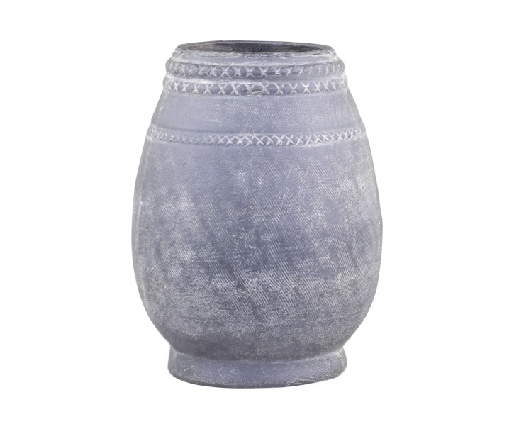 Šedá antik terakotová váza se vzorem Cholet M - Ø 19*25 cm Chic Antique