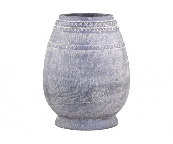 Šedá antik terakotová váza se vzorem Cholet L - Ø 25*32 cm Chic Antique
