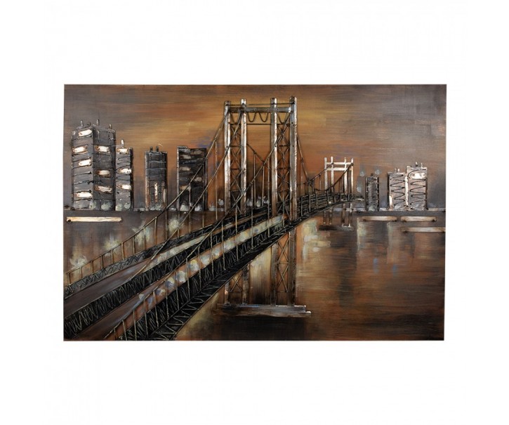 3D hnědý kovový obraz Golden Gate San Francisco - 120*5*80 cm Clayre & Eef