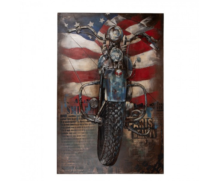 3D hnědo-modrý kovový obraz s motorkou Iron Motor - 80*6*120 cm