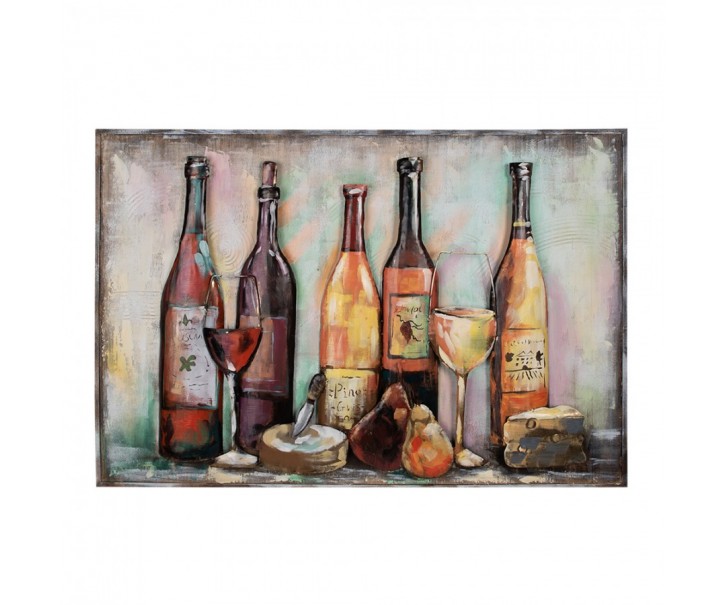 3D kovový obraz s láhvemi vína Wine Bottle - 120*6*80 cm Clayre & Eef