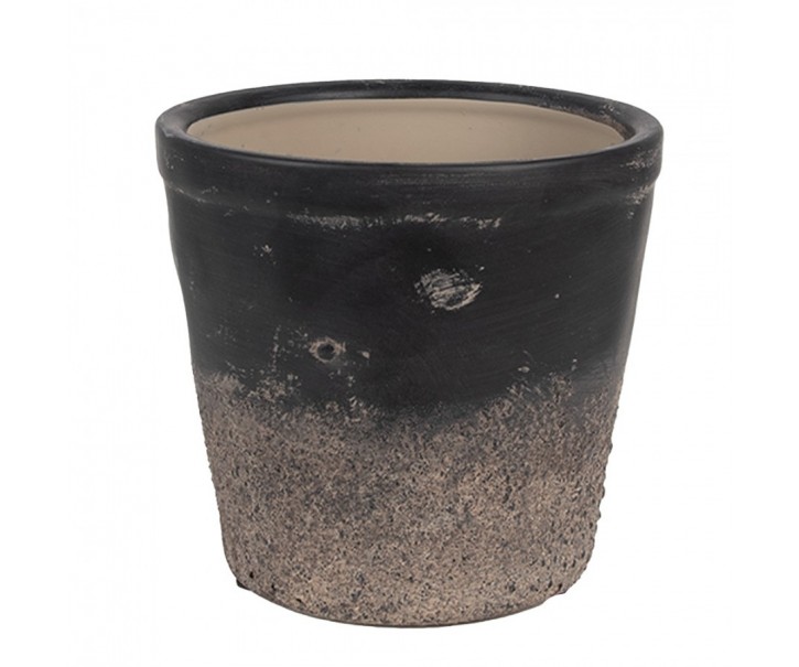 Černo-šedý keramický obal na květináč M - Ø 15*14 cm Clayre & Eef