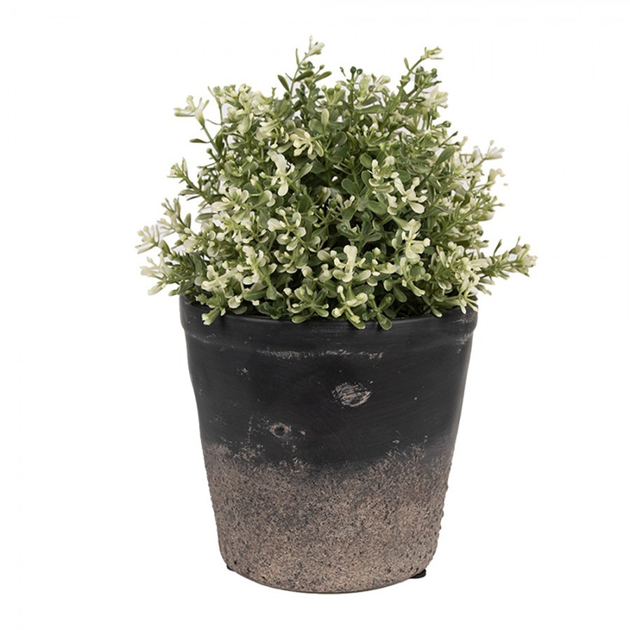 Černo-šedý keramický obal na květináč M - Ø 15*14 cm Clayre & Eef Černo-šedý keramický obal na květináč M - Ø 15*14 cm Clayre & Eef