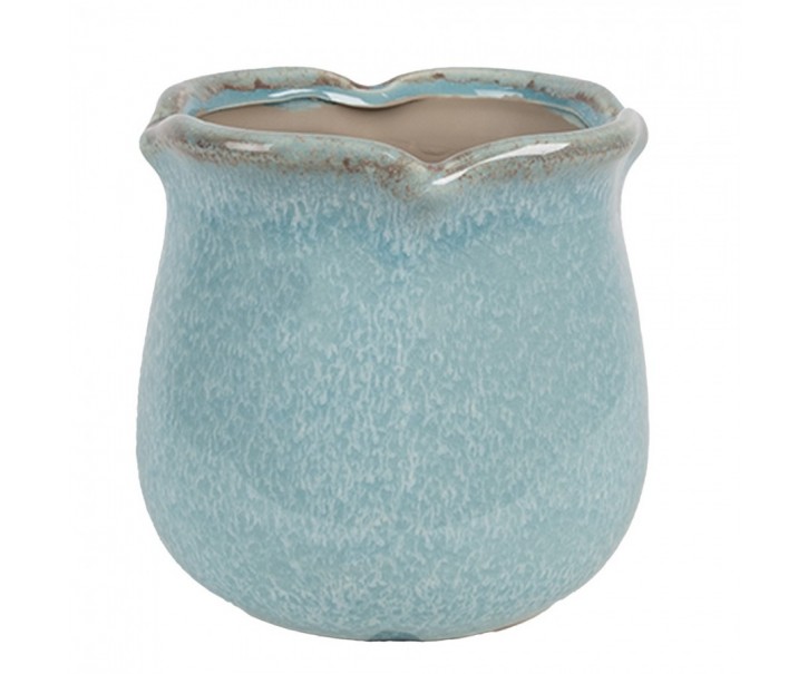 Modrý keramický obal na květináč s vlnitým okrajem M - Ø 12*12 cm Clayre & Eef