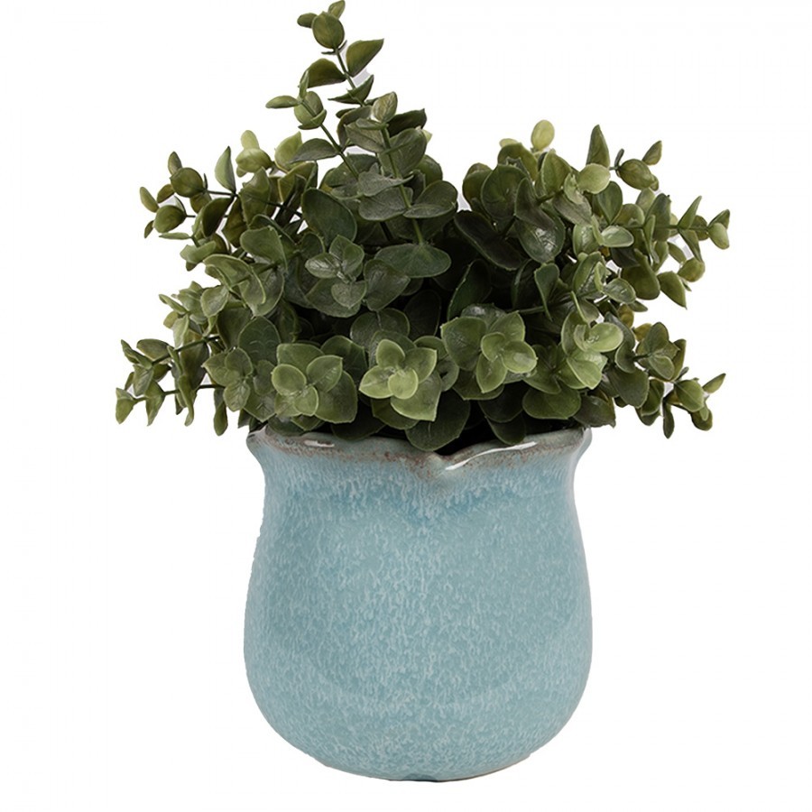 Modrý keramický obal na květináč s vlnitým okrajem M - Ø 12*12 cm Clayre & Eef Modrý keramický obal na květináč s vlnitým okrajem M - Ø 12*12 cm Clayre & Eef