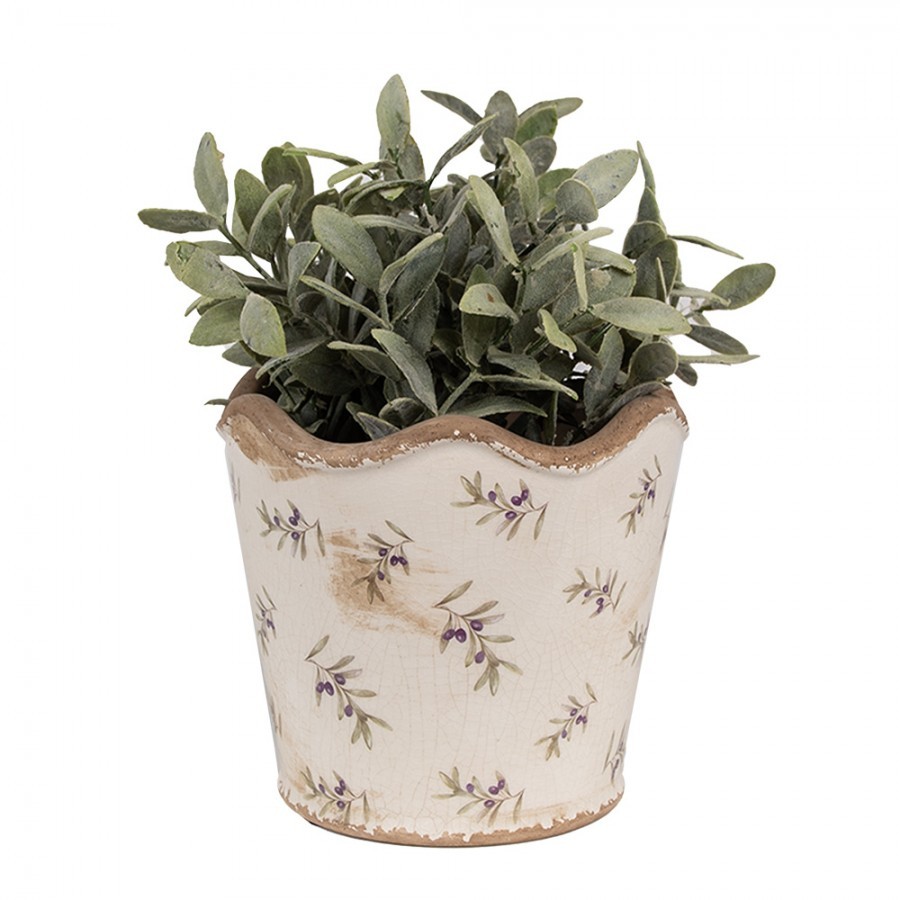 Béžový antik obal na květináč s olivami Olive Fields M - Ø 16*15 cm Clayre & Eef Béžový antik obal na květináč s olivami Olive Fields M - Ø 16*15 cm Clayre & Eef