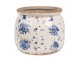 Béžový keramický obal na květináč s modrými růžemi Blue Rose M - Ø 16*13 cm Clayre & Eef