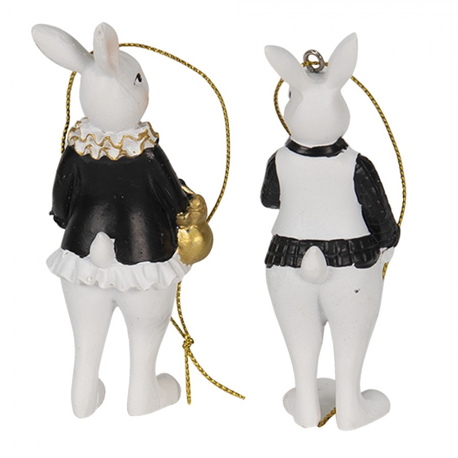 Set 2ks závěsná dekorace králík v obleku se zlatými vajíčky - 4*4*10 / 4*4*10 cm Clayre & Eef Set 2ks závěsná dekorace králík v obleku se zlatými vajíčky - 4*4*10 / 4*4*10 cm Clayre & Eef