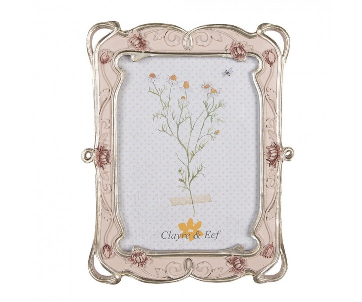 Pastelově růžový fotorámeček se zdobením a květy - 19*2*24 cm / 13*18 cm Clayre & Eef