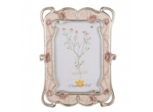 Pastelově růžový fotorámeček se zdobením a květy - 16*2*21 cm / 10*15 cm