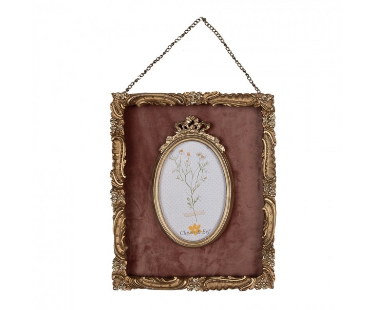Vínovo - zlatý zdobený závěsný fotorámeček - 23*3*28 cm / 10*15 cm Clayre & Eef