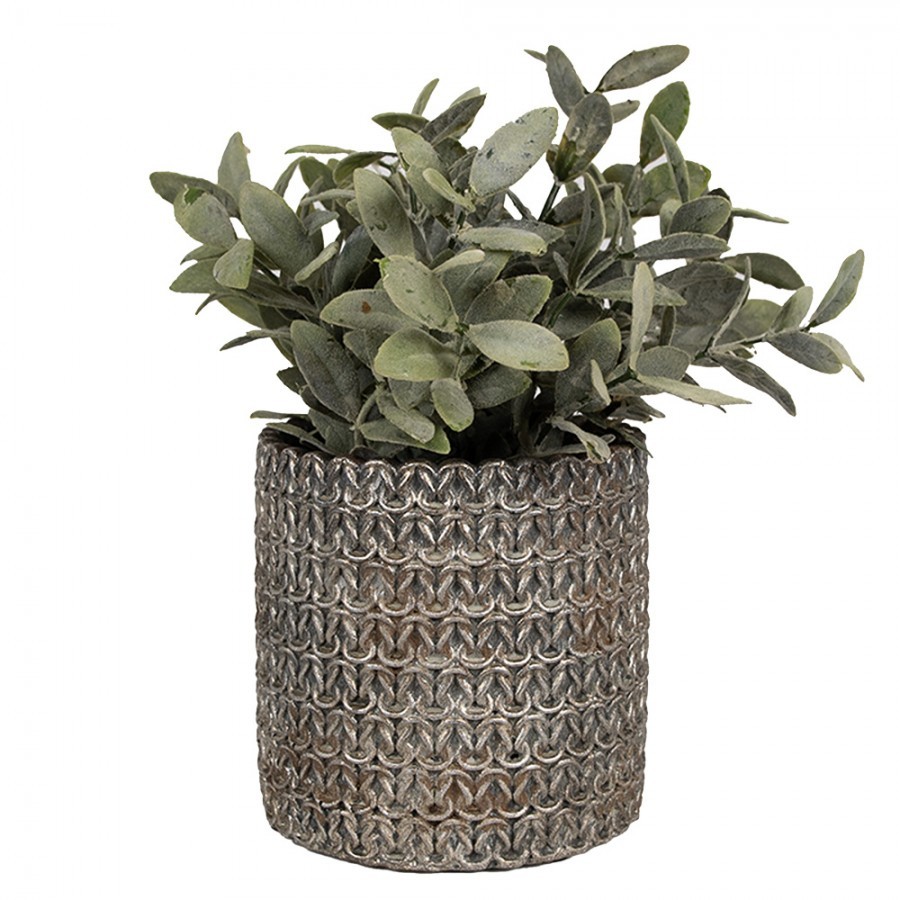 Šedý cementový obal na květináč s drátěnými oky S - Ø 11x12 cm Clayre & Eef Šedý cementový obal na květináč s drátěnými oky S - Ø 11x12 cm Clayre & Eef