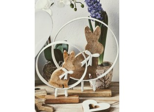 Dřevěná dekorace králíček s mašlí na podstavci - Ø 18*23,5 cm
