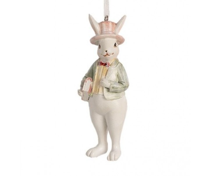 Závěsná ozdobná dekorace králík v saku s knihou - 4*4*10 cm Clayre & Eef