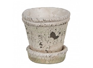 Béžový antik cementový květináč s miskou Provencal S - Ø 9*9 cm 