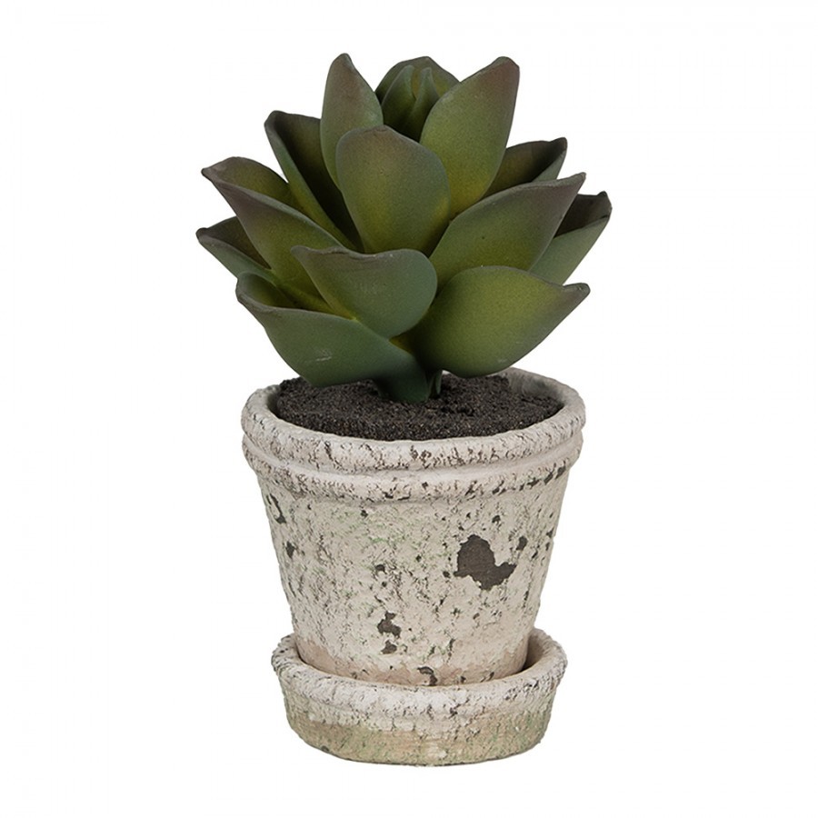 Béžový antik cementový květináč s miskou Provencal S - Ø 9*9 cm Clayre & Eef Béžový antik cementový květináč s miskou Provencal S - Ø 9*9 cm Clayre & Eef