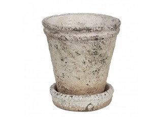 Béžový antik cementový květináč s miskou Provencal M - Ø 11*12 cm 