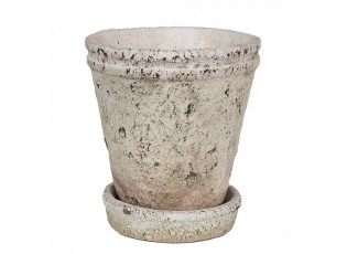 Béžový antik cementový květináč s miskou Provencal L - Ø 13*14 cm