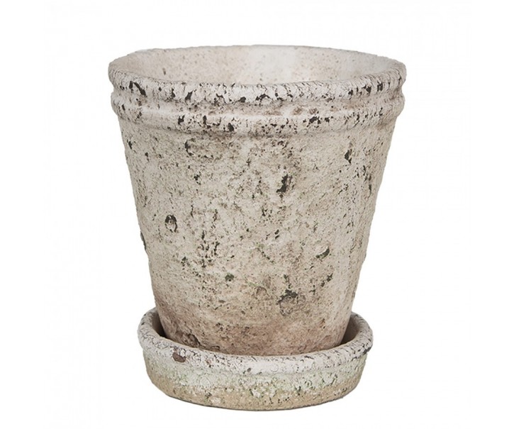 Béžový antik cementový květináč s miskou Provencal S - Ø 13*14 cm Clayre & Eef