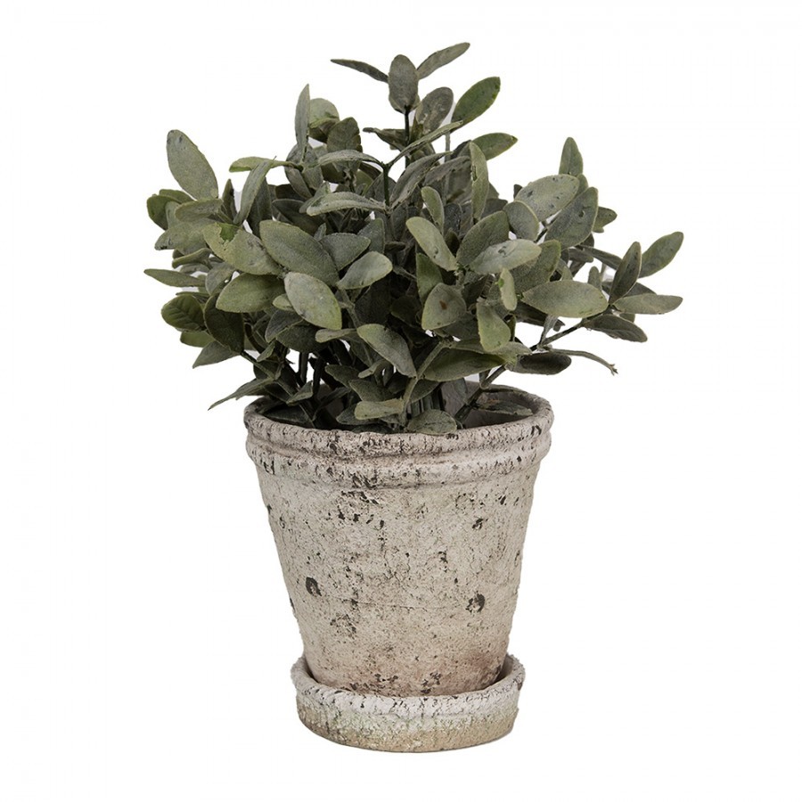 Béžový antik cementový květináč s miskou Provencal L - Ø 13*14 cm Clayre & Eef Béžový antik cementový květináč s miskou Provencal L - Ø 13*14 cm Clayre & Eef