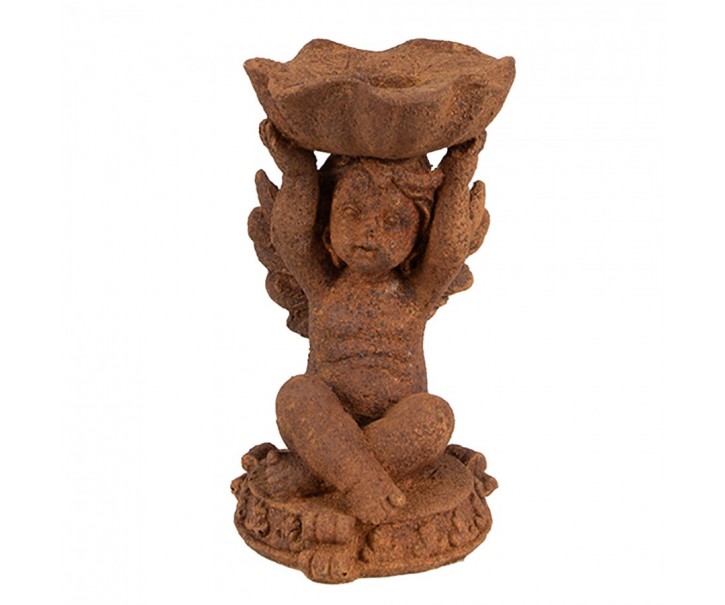 Svícen dekorativní rezavá figurka anděl - 7*7*12 cm Clayre & Eef