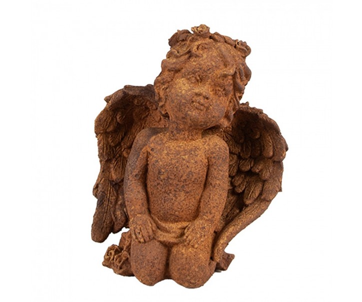 Dekorativní rezavá figurka anděl klečící - 9*7*11 cm Clayre & Eef