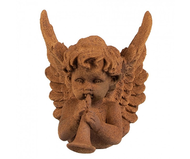 Dekorativní rezavá figurka anděl s trubkou - 11*11*12 cm Clayre & Eef