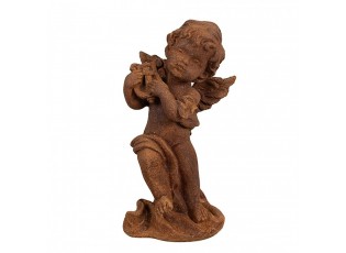 Dekorativní rezavá figurka andílek s harfou - 6*6*14 cm