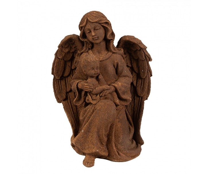 Dekorativní rezavá figurka anděl držící dítě - 13*11*18 cm Clayre & Eef