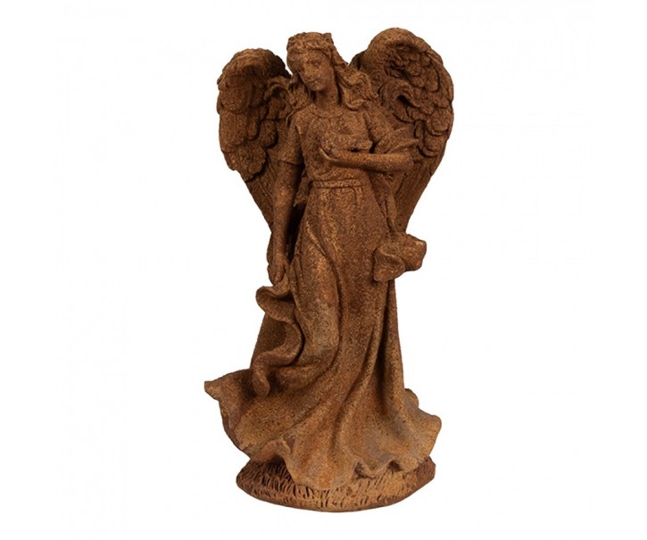 Dekorativní rezavá figurka anděl s holubicí - 12*10*23 cm Clayre & Eef