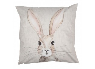 Béžový povlak na polštář s hlavou králíka a květy - 45*45cm