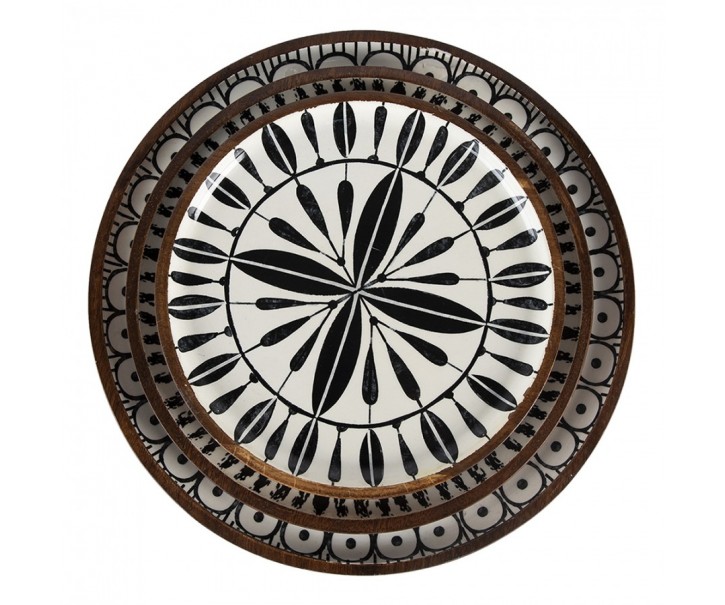 Set 3ks dřevěná dekorativní malovaná mísa/ talíř - Ø 28*2 / Ø 23*2 / Ø 20*2 cm Clayre & Eef