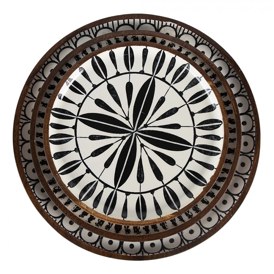 Set 3ks dřevěná dekorativní malovaná mísa/ talíř - Ø 28*2 / Ø 23*2 / Ø 20*2 cm