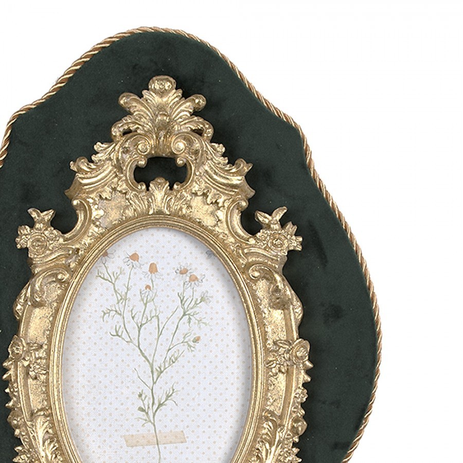 Zeleno - zlatý nástěnný fotorámeček se střapci Baroque - 22*3*31 cm / 10*15 cm Clayre & Eef Zeleno - zlatý nástěnný fotorámeček se střapci Baroque - 22*3*31 cm / 10*15 cm Clayre & Eef