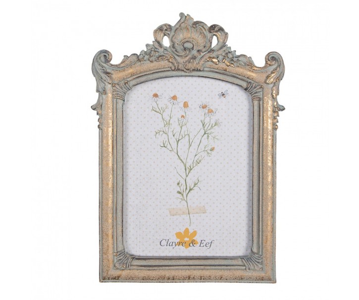 Šedo-zlatý antik fotorámeček s ornamenty - 18*2*25 cm / 13*18 cm Clayre & Eef