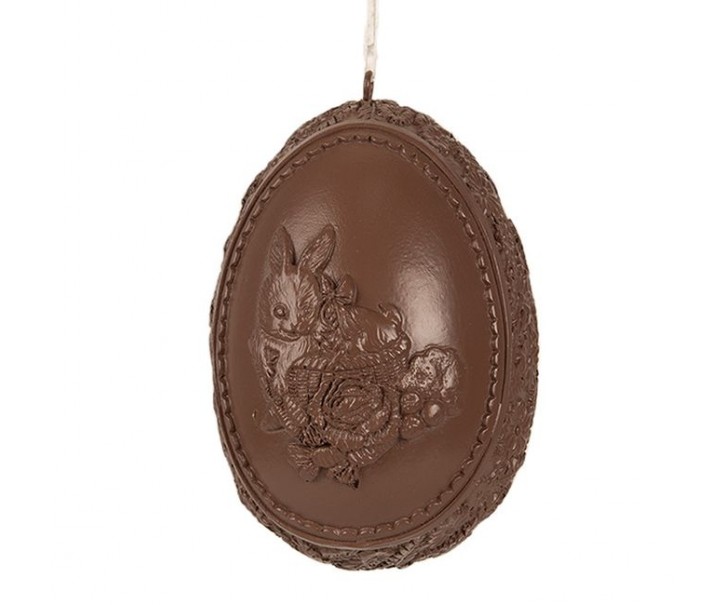 Hnědá dekorace závěsné čoko vajíčko s králíčkem - 8*7*11 cm Clayre & Eef