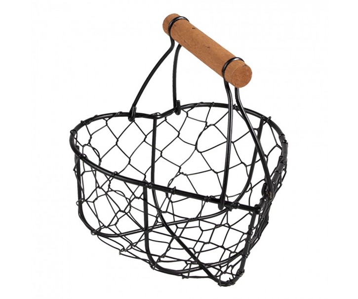 Černý drátěný košík ve tvaru srdce - 17*17*19 cm Clayre & Eef
