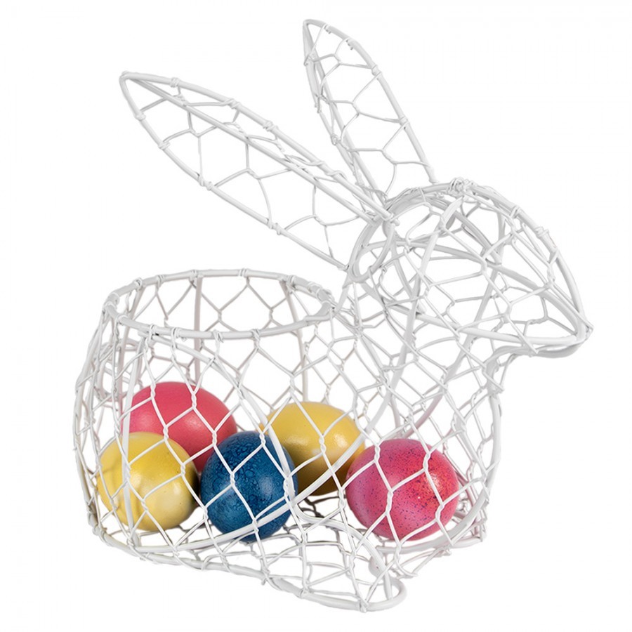 Bílý drátěný dekorační košík králík Bunny M - 25*13*22 cm Clayre & Eef Bílý drátěný dekorační košík králík Bunny M - 25*13*22 cm Clayre & Eef