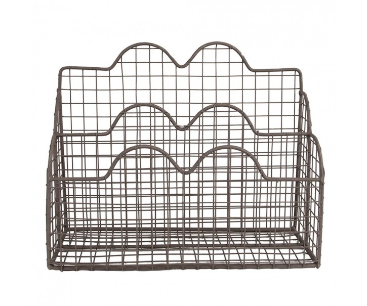 Hnědý antik kovový držák na dopisy - 27*12*22 cm Clayre & Eef